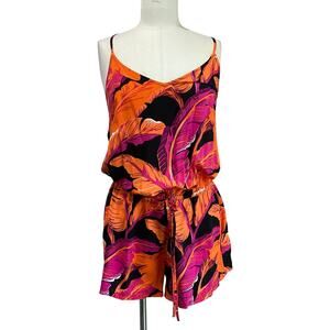 Old Navy NWT Banana Leaf Romper Black Pink & Orange Print Size M